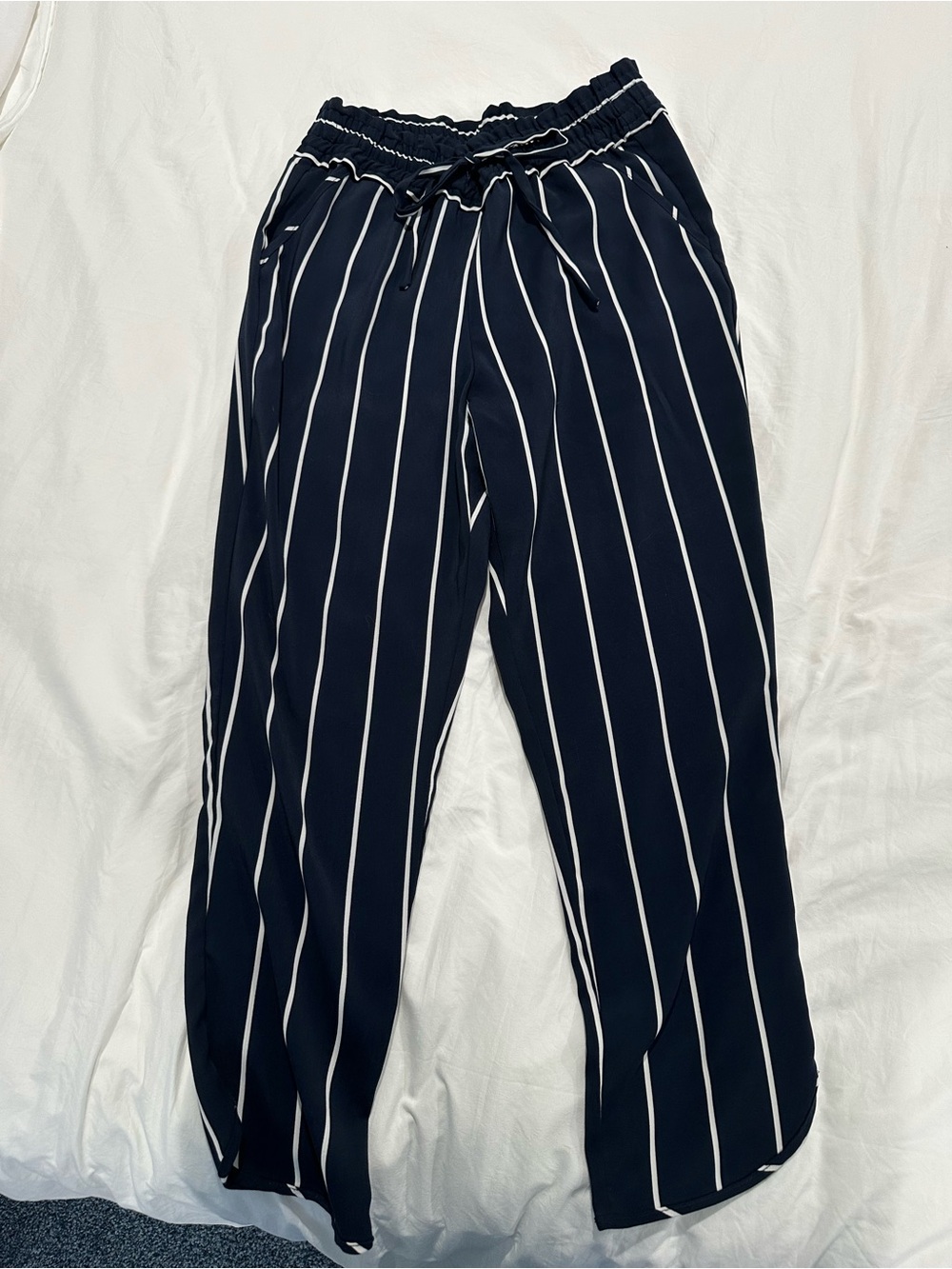 Zara Navy Pants with White Pinstripes and Drawstring